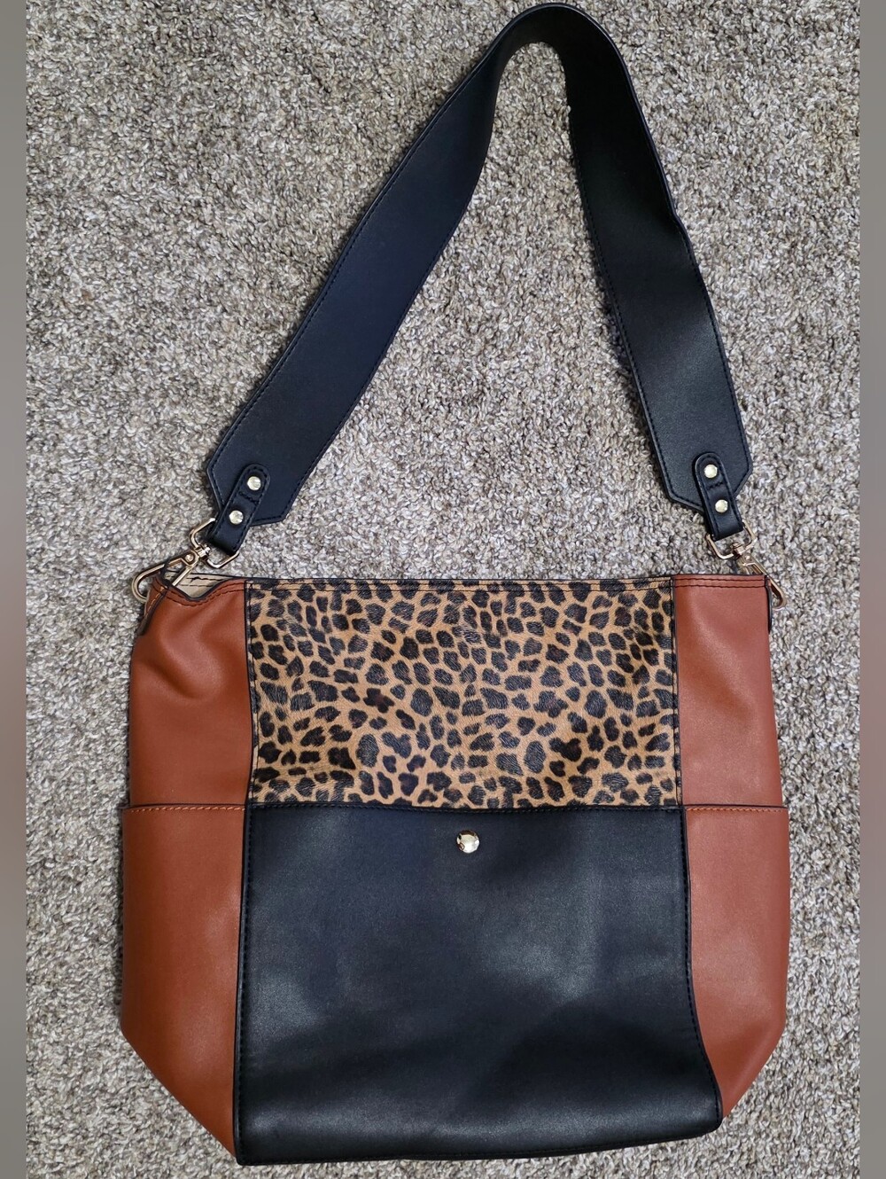 Bromen Black, Brown & Leopard Print Women's Shoulder Bag